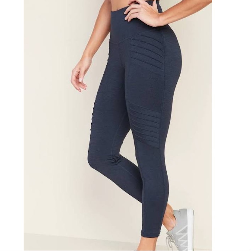 High Waisted Moto 7/8 Ankle Leggings Blue